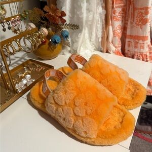 UGG Vibrant Orange Fluffy Slides